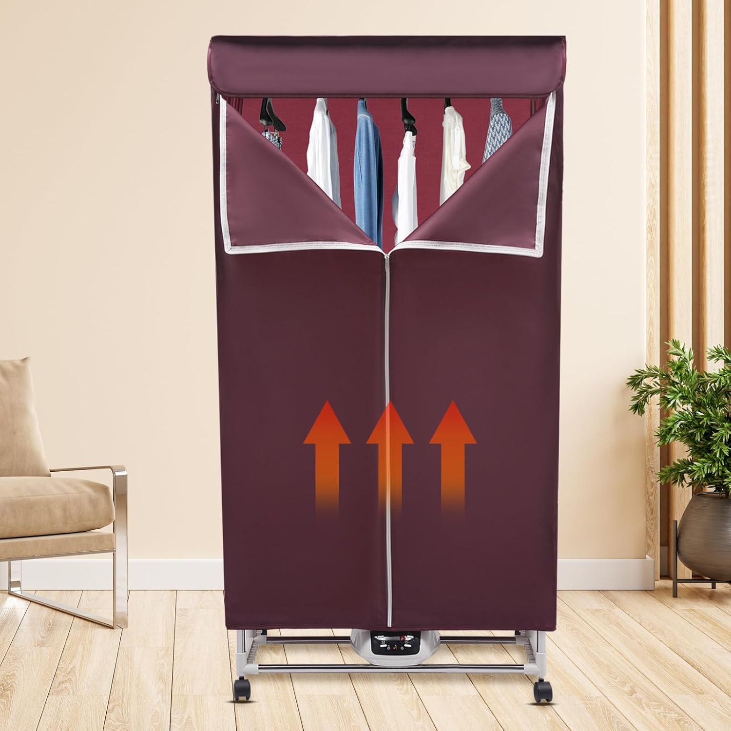 Portable Clothes Dryer, 1200-1500W Electric Dryer with 3 Gears 2-Tier Foldable Portable Travel Mini Dryer Machine with Stainless Steel Rack and 66lbs Capacity for Apartments RVs Homes (Red)