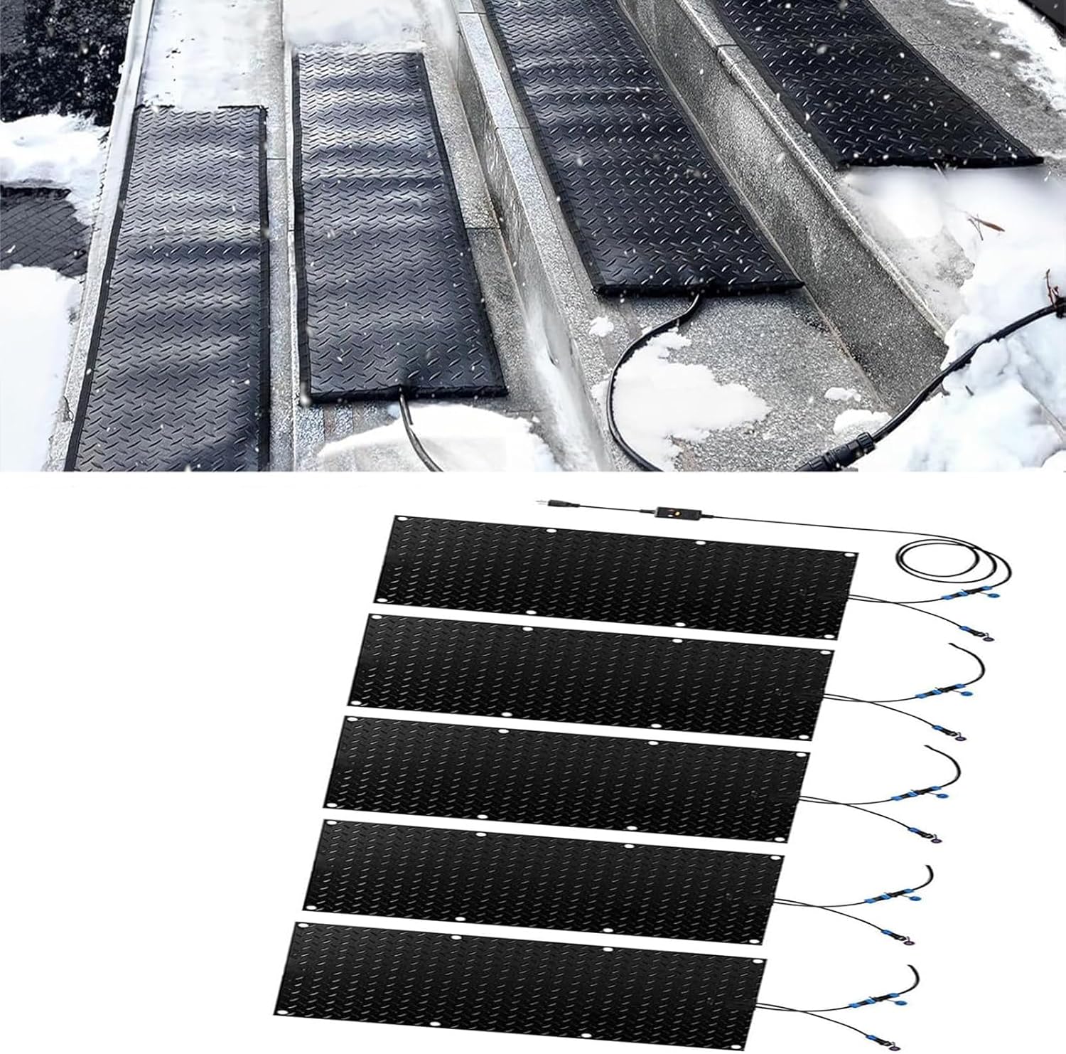 Snow Melting mats Outdoor, 1/2/3/4/5 pcs Heated Snow Melting mats, No Slip Snow Melting Entrances Mat, with Power Cord and Connecting line(5 Pcs,30x60cm/12x24in)