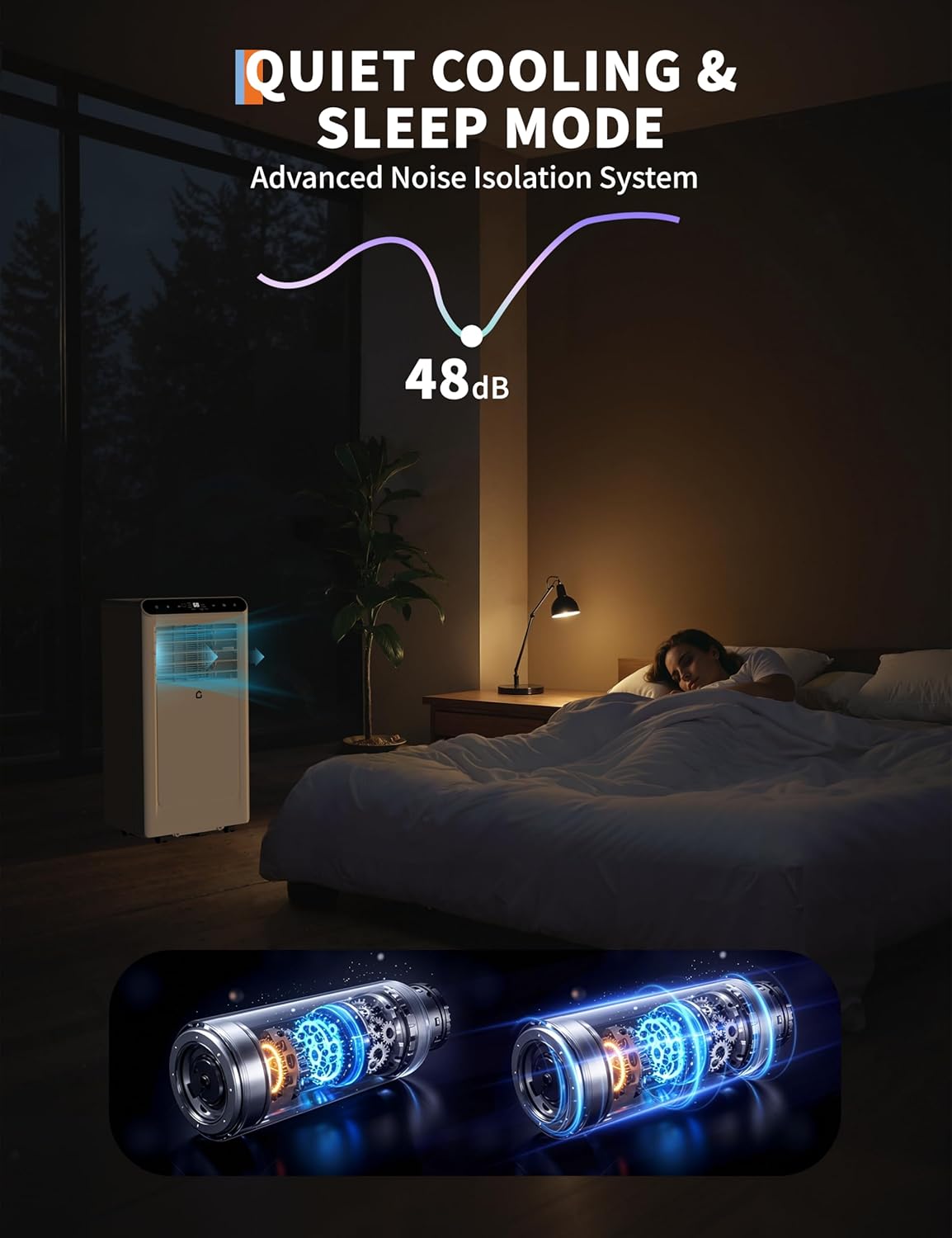 8,000 BTU Portable Air Conditioner, 3-In-1 Ventless Portable Air Conditioner with Dehumidifier, Fan, Room AC Unit Cools Up to 350 Sq.Ft., Auto Swing, 24H Timer, Windows Kit Included, White Top