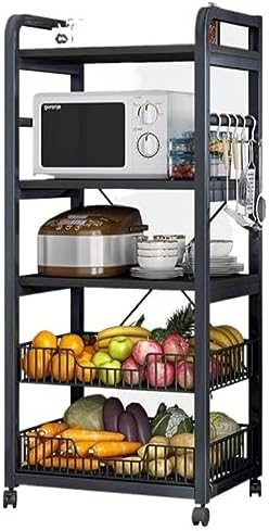 Microwave Stand Microwave Shelf Kitchen Storage Kitchen Baker Rack Utility Storage Shelf Microwave Stand Industrial Microwave Oven Stand for Spices Microwave Stand Kitchen Shelf (Black 5)