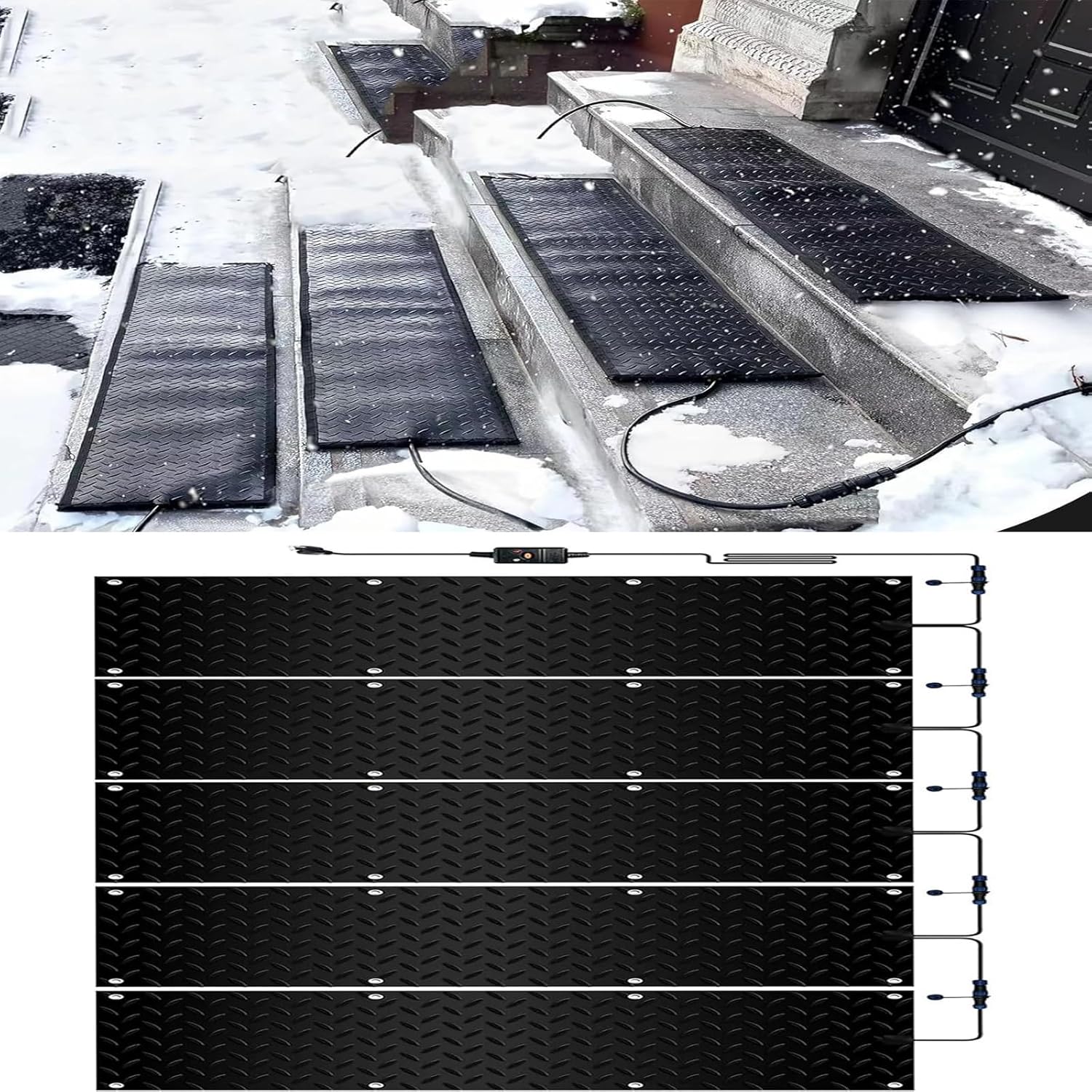 Heated Snow Melting Mats for Stairs- 1/2/3/4/5 pcs，Non Slip Rubber Heated Mat with Power Cord, Winter Snow and Ice Melting Mat，2 in/h Snow Melting Speed for Winter Snow Removal ，for Outdoor Stairs(5 P