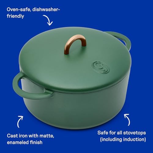 Great Jones Dutch Baby Dutch Oven with Lid (Broccoli, 3.5-Quart) | Enameled Cast Iron, Round Shape | Safe for Stovetops & Ovens up to 500°F | Space-Saving & Dishwasher-Friendly | Small-Batch Cooking