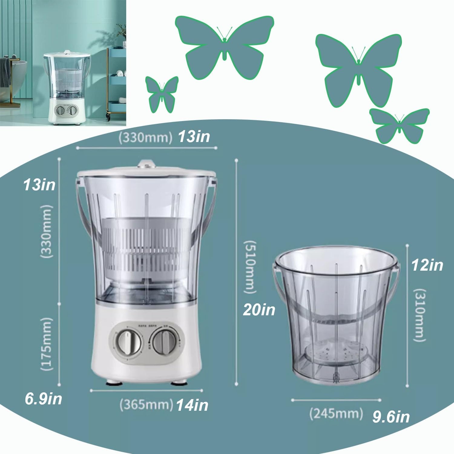 Generic Portable Washer washing machine, Mini Washer for Apartments, Dorm, Camping, RV, washing machines save space for Underwear, Baby Clothes