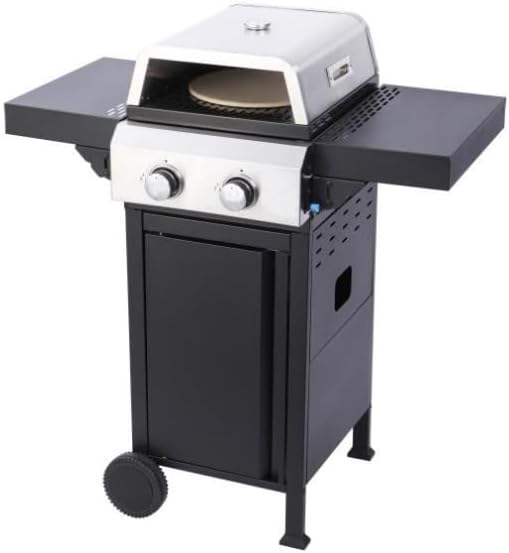 2-Burner Propane Gas BBQ Grill with Pizza Box Design—24,600 BTU Output, Wire Enamel Cooking Grids, Foldable Side Table & Hanging Basket, Stainless Steel Construction