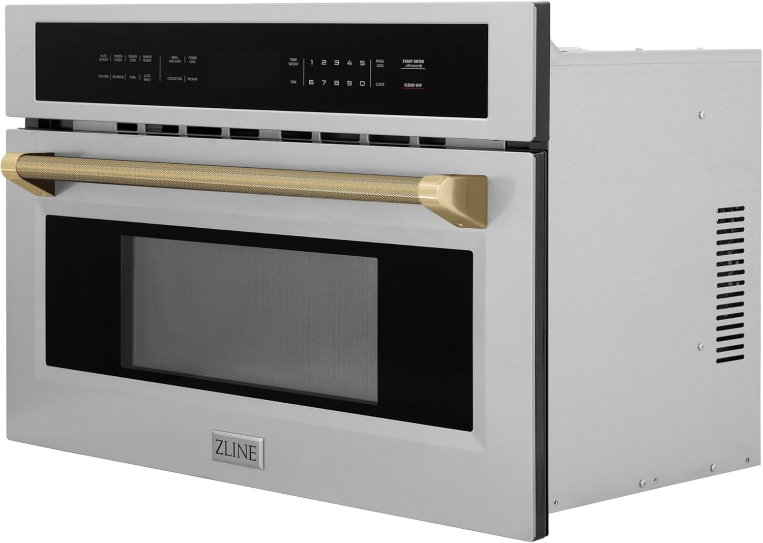 ZLINE Autograph Edition 30 in. 1.6 cu ft. Built-in Convection Microwave Oven in Stainless Steel and Champagne Bronze Helix Handle (MWOZ-30-KCB)