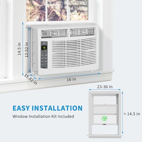 Window Air Conditioner, 6000Btu - Cools Areas Up to 250 Sq. Ft., Featuring Dehumidifier, Fan, ECO Mode, Auto-Restart & 3 Speeds​