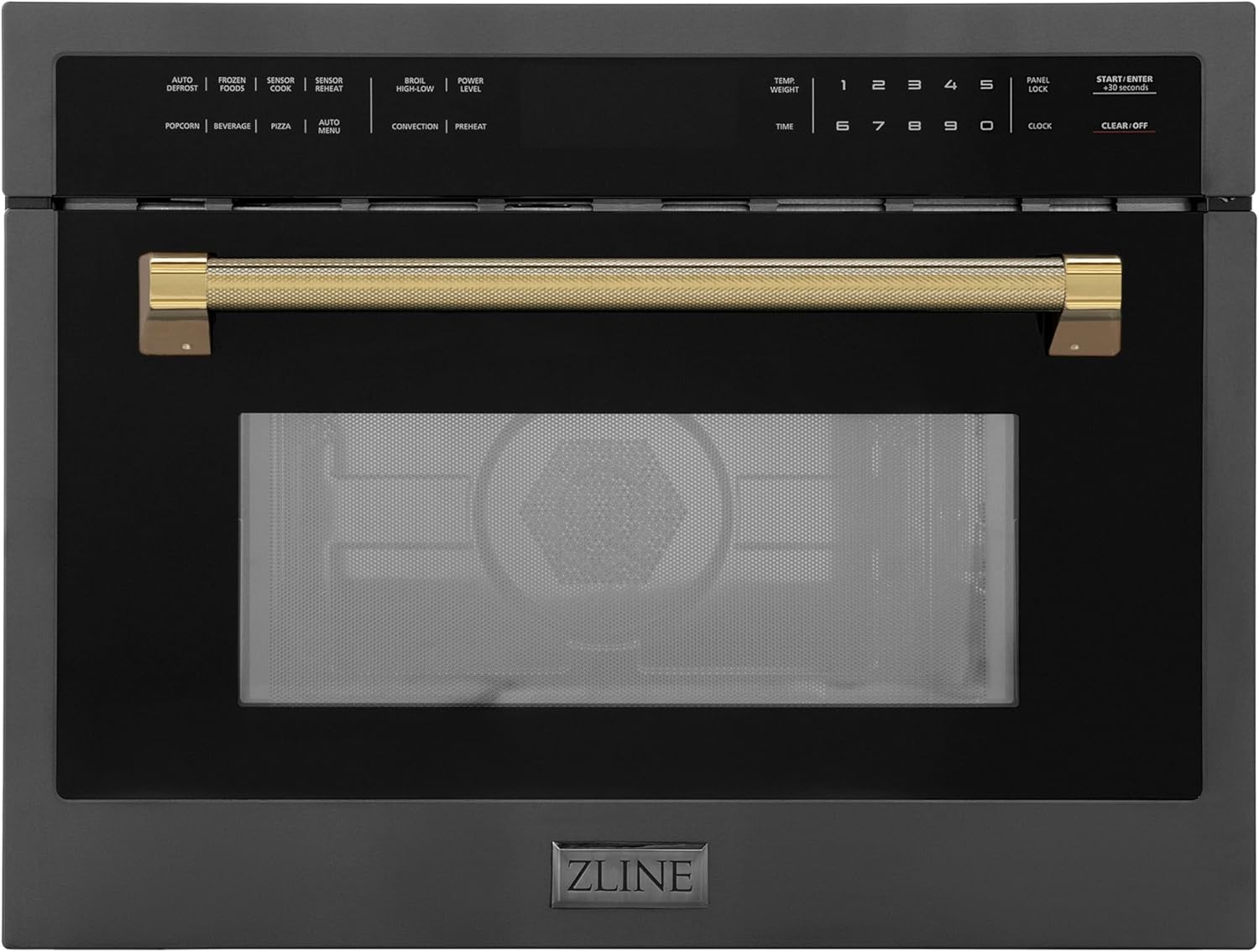 ZLINE Autograph Edition 24 in. 1.6 cu ft. Built-in Convection Microwave Oven in Black Stainless Steel and Polished Gold Helix Handle (MWOZ-24-BS-KG)