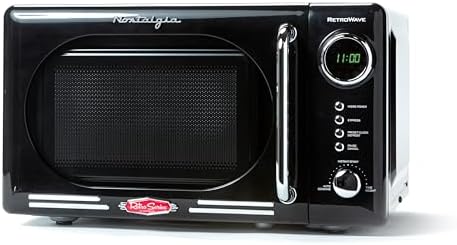 Nostalgia Retro Compact Countertop Microwave Oven, 0.7 Cu. Ft. 700-Watts with LED Digital Display, Child Lock, Easy Clean Interior, Black