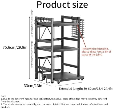Adjustable Microwave Countertop Stand with Pull-Out Bottom Tray, Metal Microwave Oven Rack for Kitchen Counter Storage(Silver,29.8