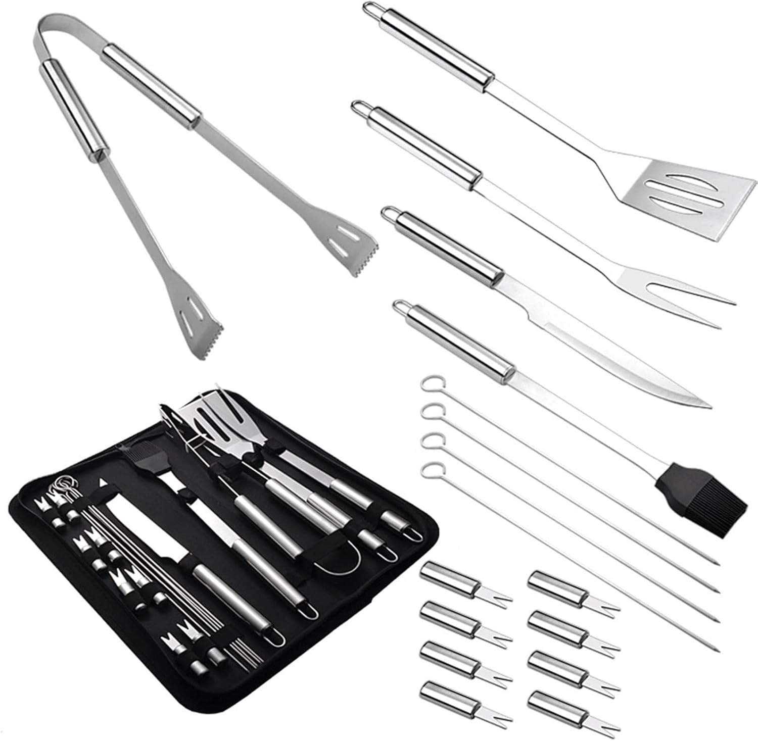 Stainless Steel Grill Tool Set, 8-Piece Heavy-Duty Grill Accessories, Outdoor Camping Cooking Tools, Rust-Proof and Durable Grill Utensils, Gift Set for Grill Lovers