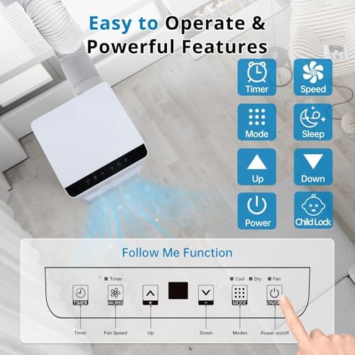 Portable Air Conditioners,8,000 BTU Portable AC Units for Rooms, 3-In-1 FreeStanding Cooling AC Unit With Remote Control, Cools 350 Sq.Ft, Dehumidifier,Fan, Suitable for Bedroom,Living