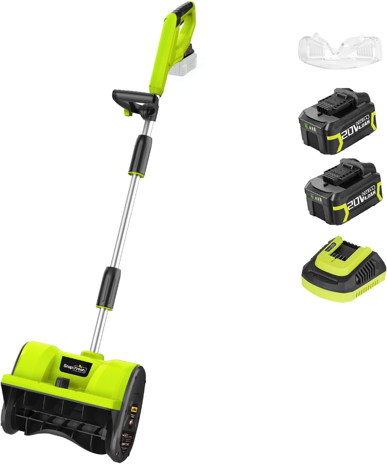 SnapFresh 20V Snow Shovel Cordless,12” Electric Snow Thrower kit,with 2 Pack 4.0Ah Batteries and Fast Charger(Green)
