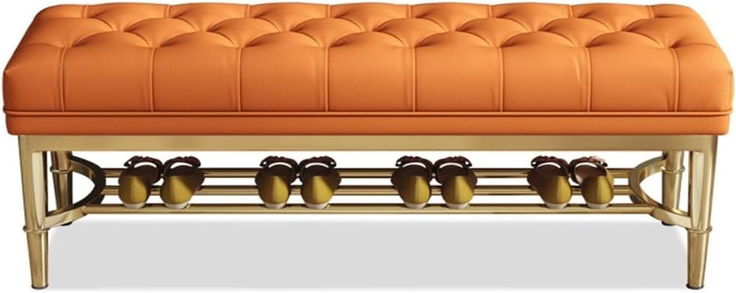 Benches Garden Bench Outdoor Patio Seating Backless Park Chair Lawn Path Slatted Seats,Metal Shoe Bench with PU Cushion, Shoe Storage Rack for Living Room, Bedroom Bed End Stool, Household S