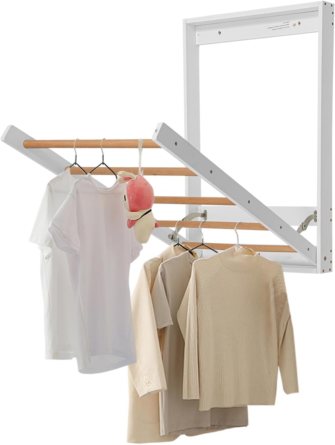 DouSeiAi Wall Mounted Clothes Drying Rack, Foldable Wooden Laundry Dryer with Drop-Down Design for Space Saving in Bathroom, Laundry Room, Balcony