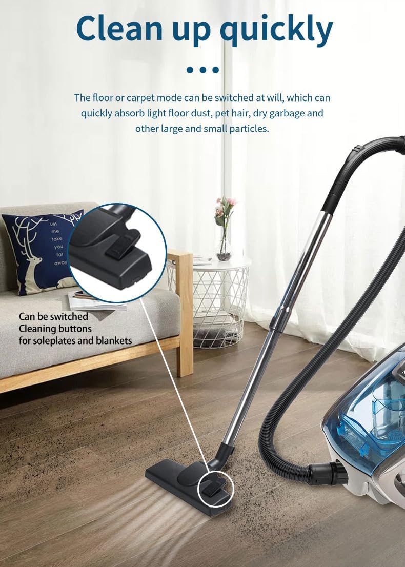 Cyclonic Bagless Cylinder Vacuum Cleaner, Lightweight and Low Noise, Extendable Hose, Carpet and Hard Floor Cleaner