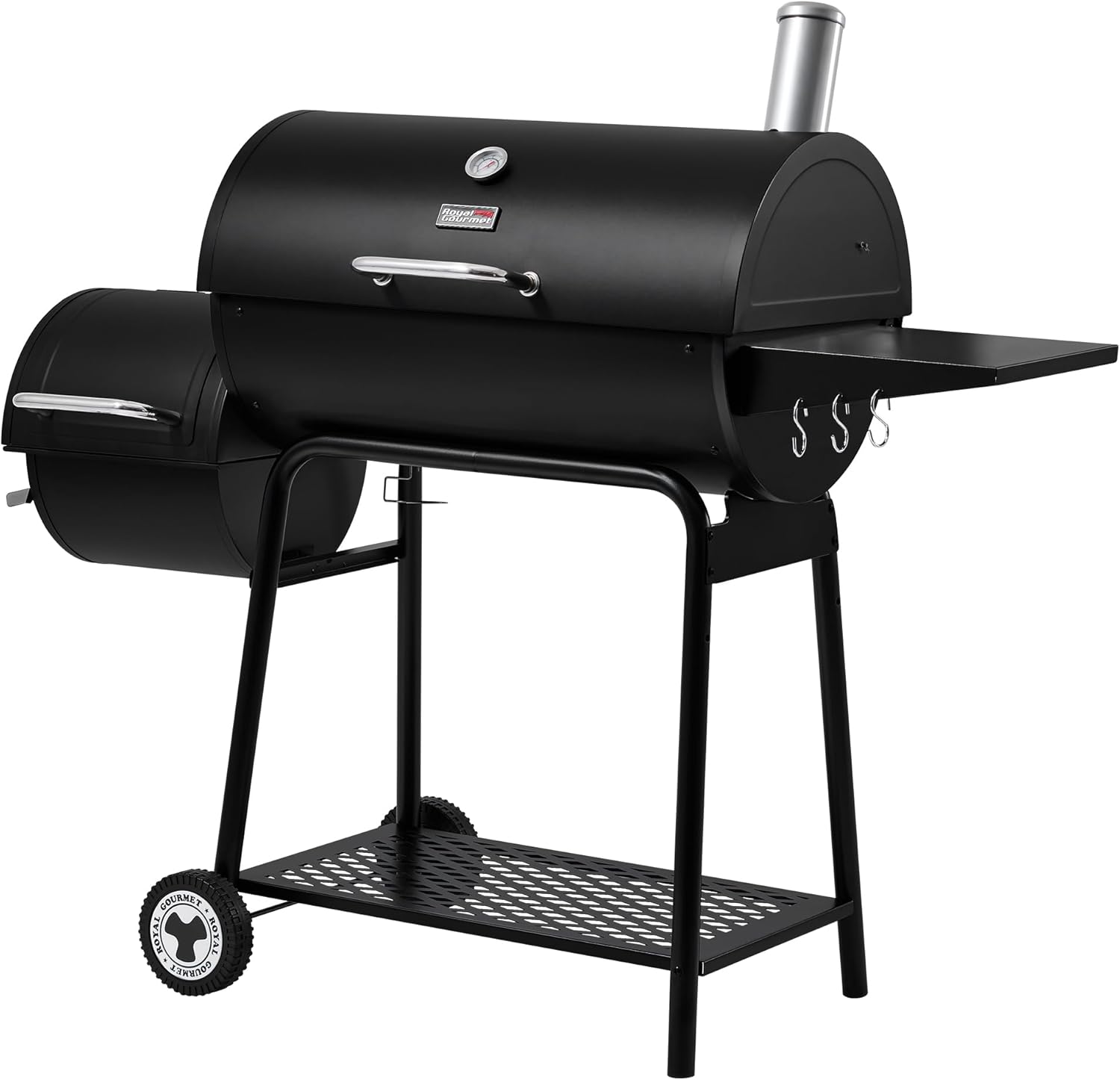 Royal Gourmet CC1830M 30 Inch Barrel Charcoal Grill with Offset Smoker & Warming Rack, Outdoor BBQ Grill with 811 Sq. In. Grilling Space for Backyard, Patio and Parties, Black