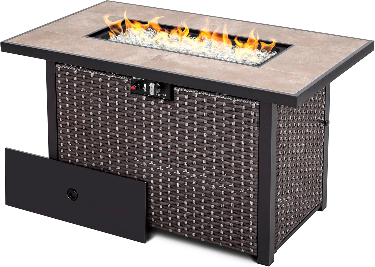 Nuu Garden Outdoor 43 Inch 50,000 BTU Propane Gas Fire Pit Table, Propnae Fire Pit with Ceramic Tabletop, Oxford Cover, Dark Brown and Coffee