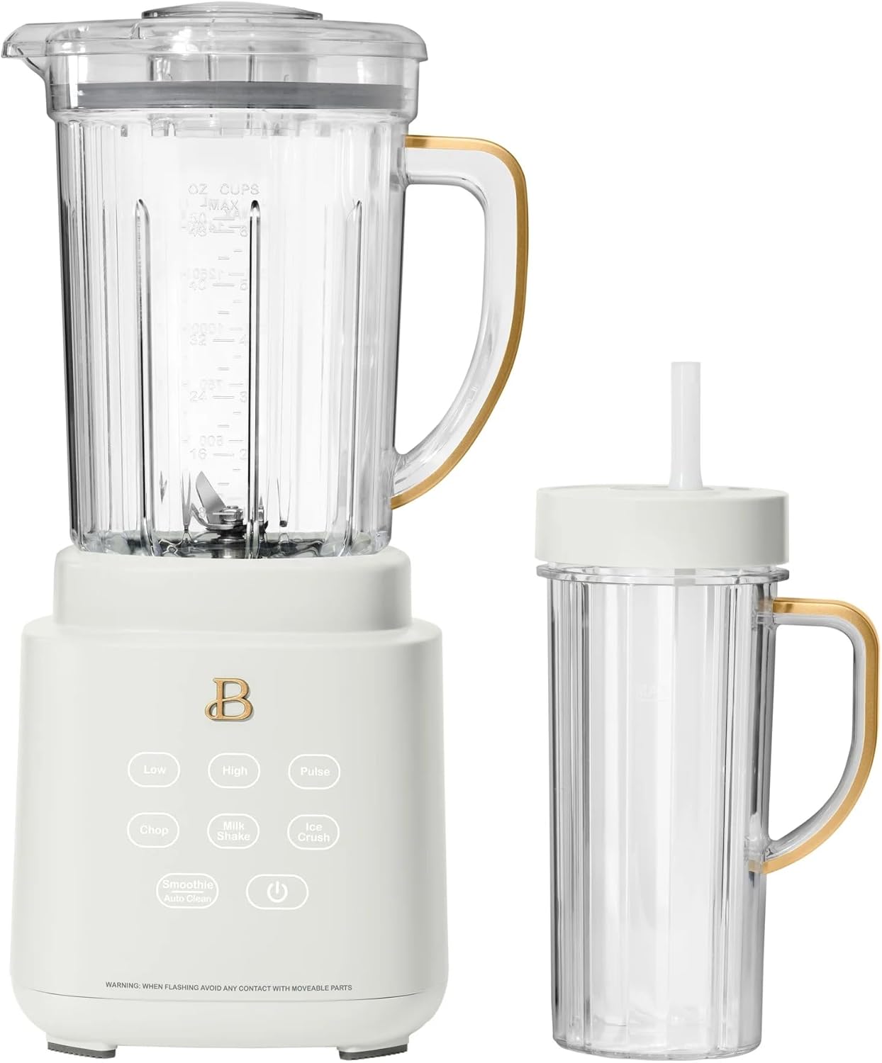 Beautiful PowerExact Blender System with 700W Motor, 50oz Tritan Jar, 20oz Single-Serve Cup, No Drippy Sippy™ Lid, 3 Speeds & 4 Pre-sets by Drew Barrymore (White Icing)