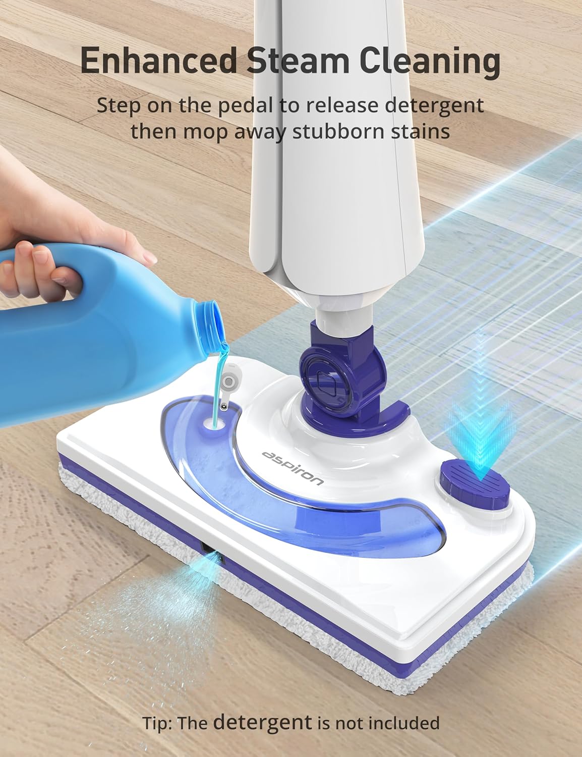 Professional Steam Mop Cleaner, 1300W Floor Steamer with Detergent Chamber, 25S Heat Up, Lightweight Steamer for Cleaning with 2 Washable Pads, Safe for Tiles, Upholstery, Carpet, Hardwood, Sapphire
