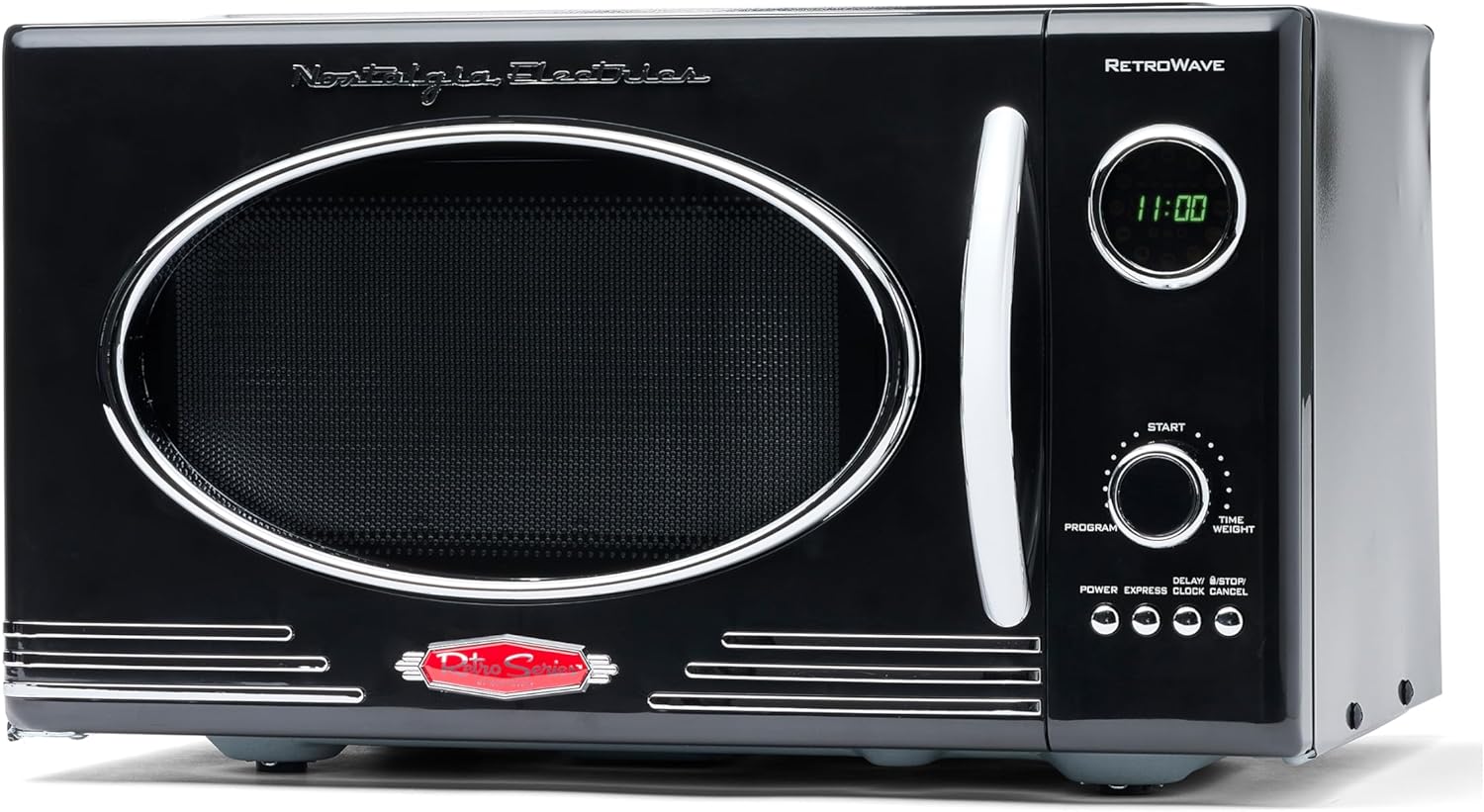 Nostalgia Retro Countertop Microwave Oven - Large 800-Watt - 0.9 cu ft - 12 Pre-Programmed Cooking Settings - Digital Clock - Kitchen Appliances - Black
