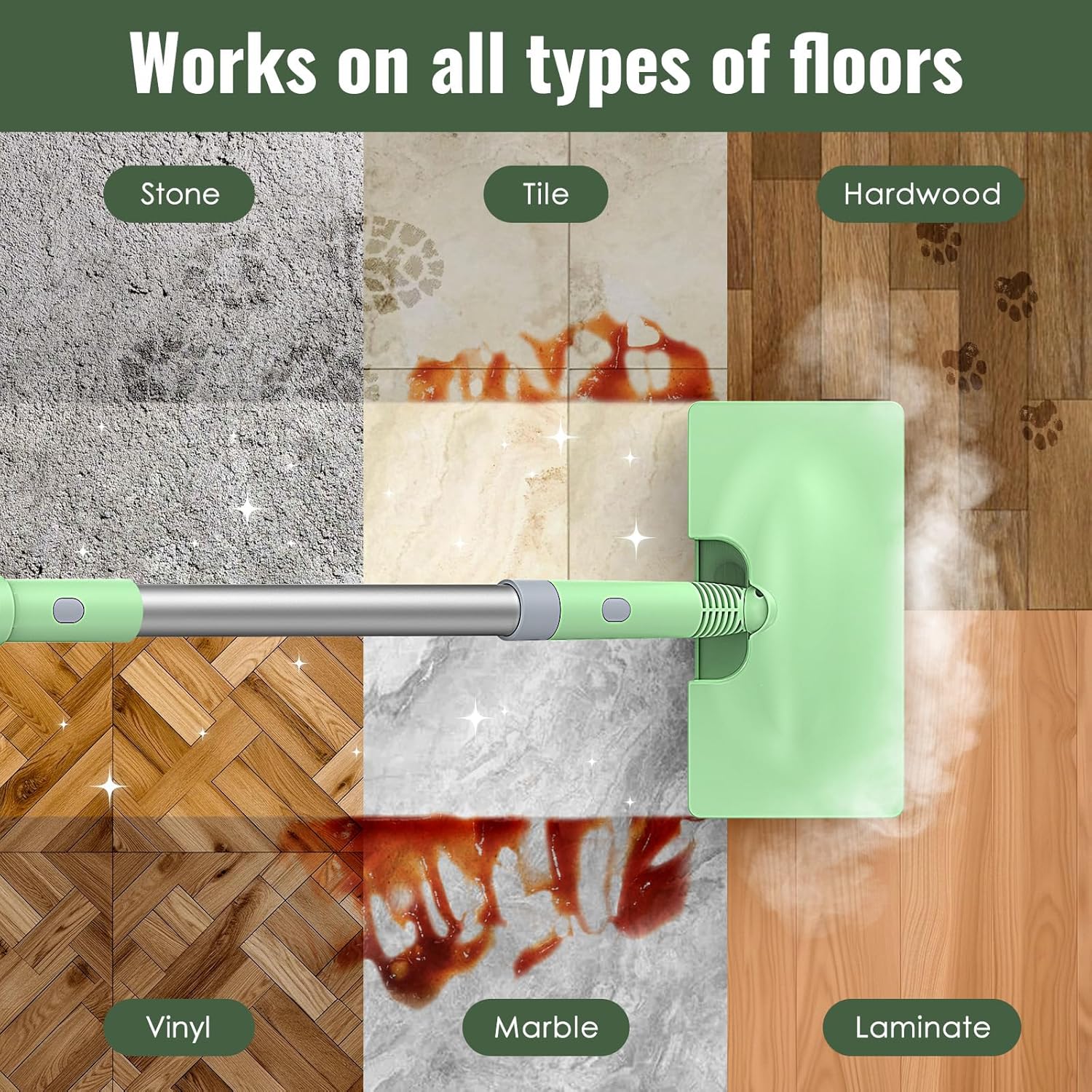 FEPPO 2-in-1 Steam Mop & Handheld Cleaner Bundle with 10-in-1 Accessories & 6 Washable Pads (Includes 4 Extra Pads) - 1300W Powerful Steamer for Floors, Hardwood, Tile, Grout, Windows, Kitchen, Bath