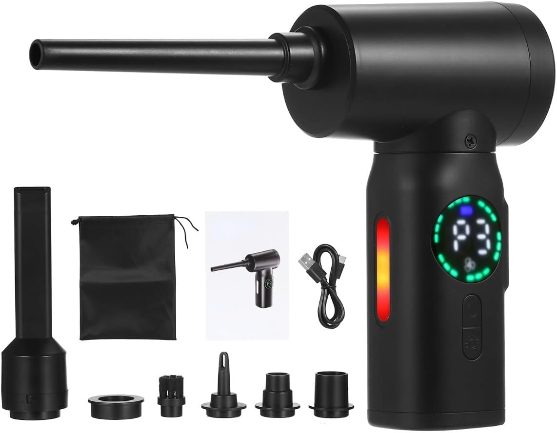 Wireless Handheld Car Vacuum Cleaner Strong Suctio 100W Cordless Air Blower Compressed Air Cleaner with Emergency Light 7500mAh Electric Inflator Cleaning Tool