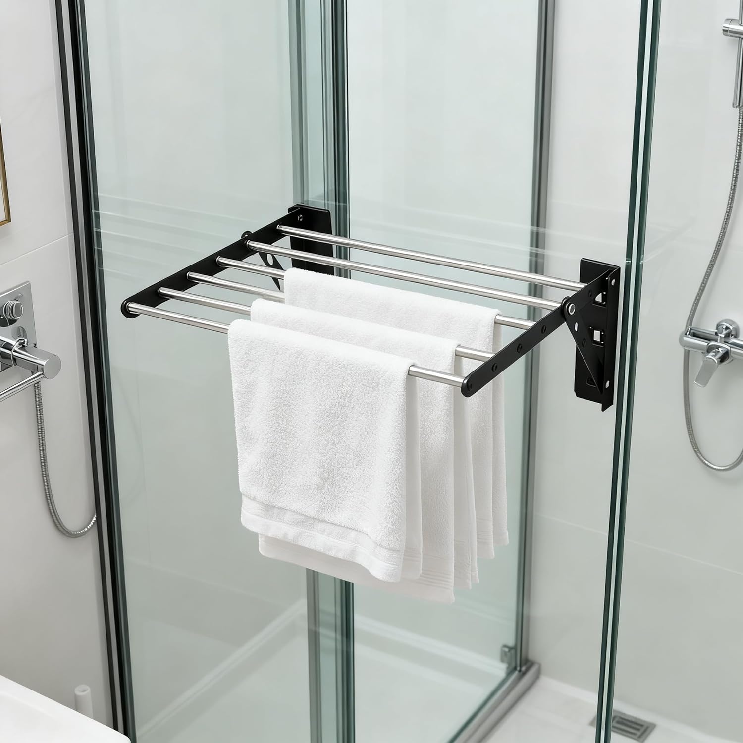 NEWRAIN Clothes Drying Rack, Wall Mounted Laundry Drying Rack Clothing,23