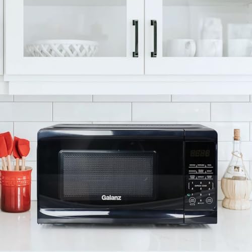 0.7 Cu Ft 700W Countertop Microwave Oven in White – Compact Microwave with 10 Power Levels, LED Display, Express Cooking, Kitchen Timer & Child Lock (Black)
