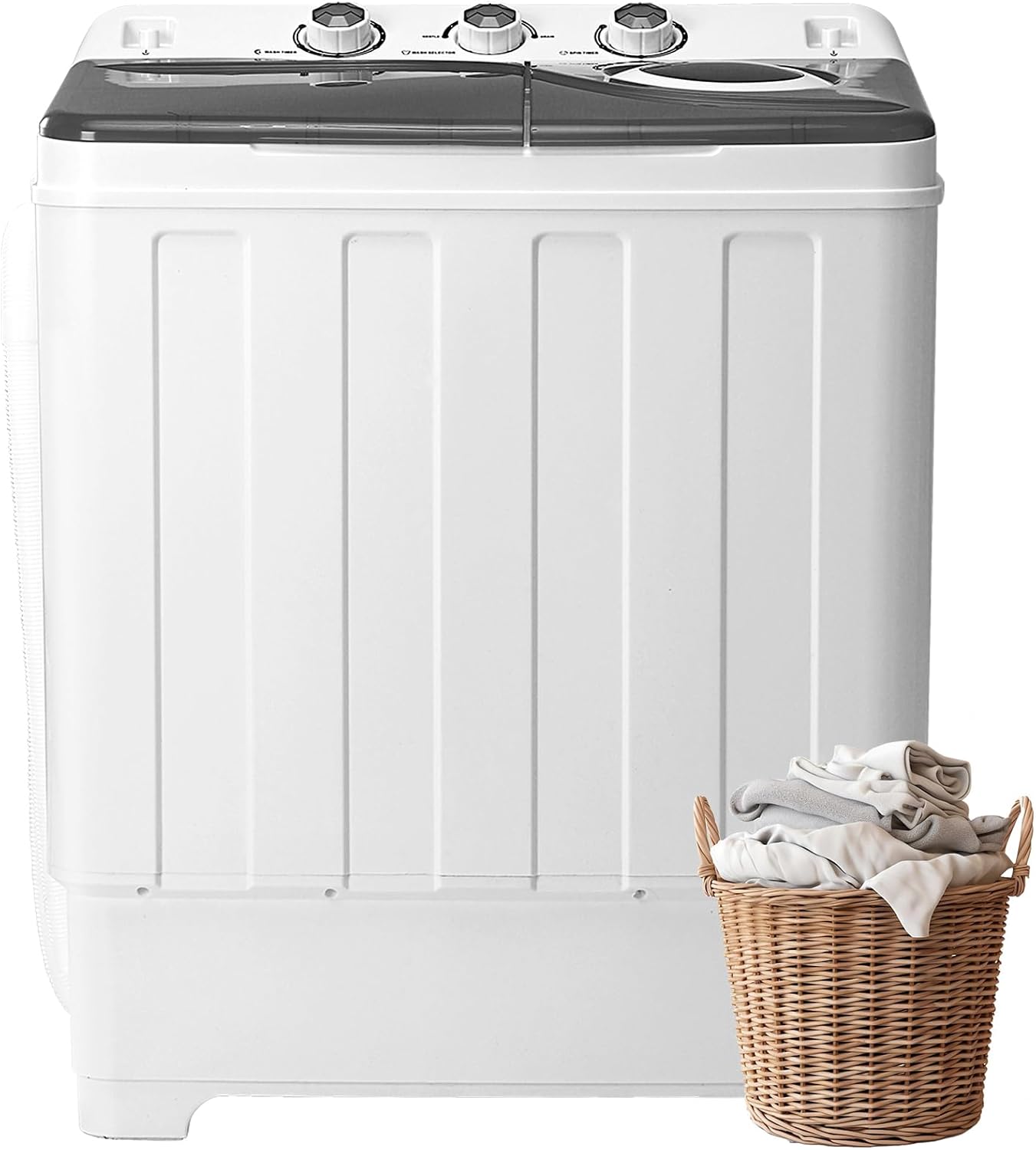 Portable Washing Machine, 28lbs Twin Tub with Drain Pump - 18lbs Washer and 10lbs Spinner Combo, Semi-Automatic Compact Laundry Machine for Apartments, Dorms, RVs, Camping - Grey