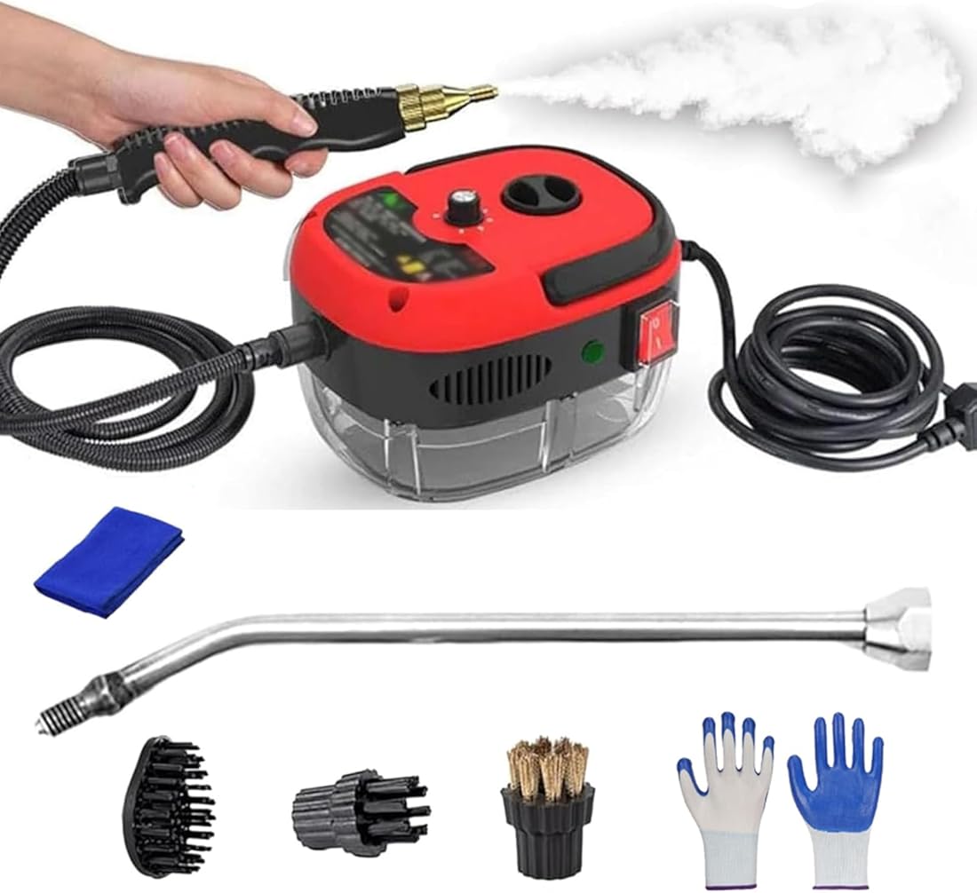 Car Steam Cleaner 2500w High-Temp Portable Machine, 2500w Handheld High-Temperature Pressurized Steamcleaner, MáQuina De Vapor Para Lavar Carros for Car,Home (Red)