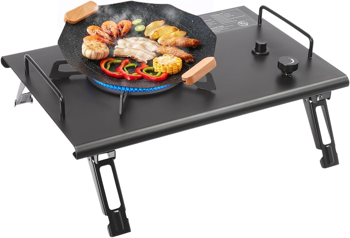 Foldable Camping Stove, 13,648BTU Portable Single Burner Gas Stove with 4 Legs amd Carrying Handle for Outdoor Cooking, Hiking, Camping (Black)