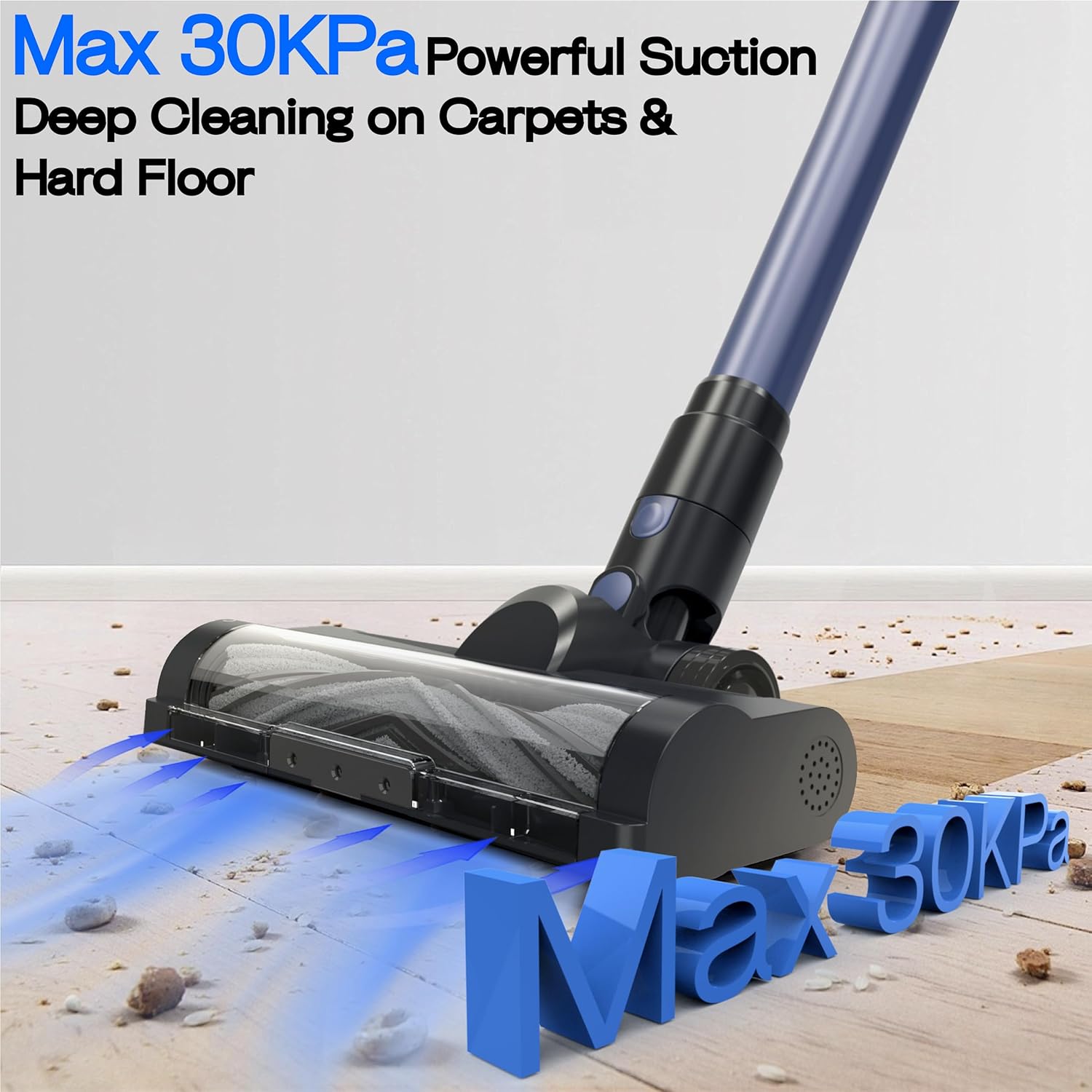 Cordless Vacuum Cleaner, 30KPA 350W Self-Standing Stick Vacuum Cleaner with LED Touch Screen, Charging Wall Mount, 3 Suction Modes, Anti-Tangle Wireless Vacuum for Home/Hair/Carpets/Hard Floor