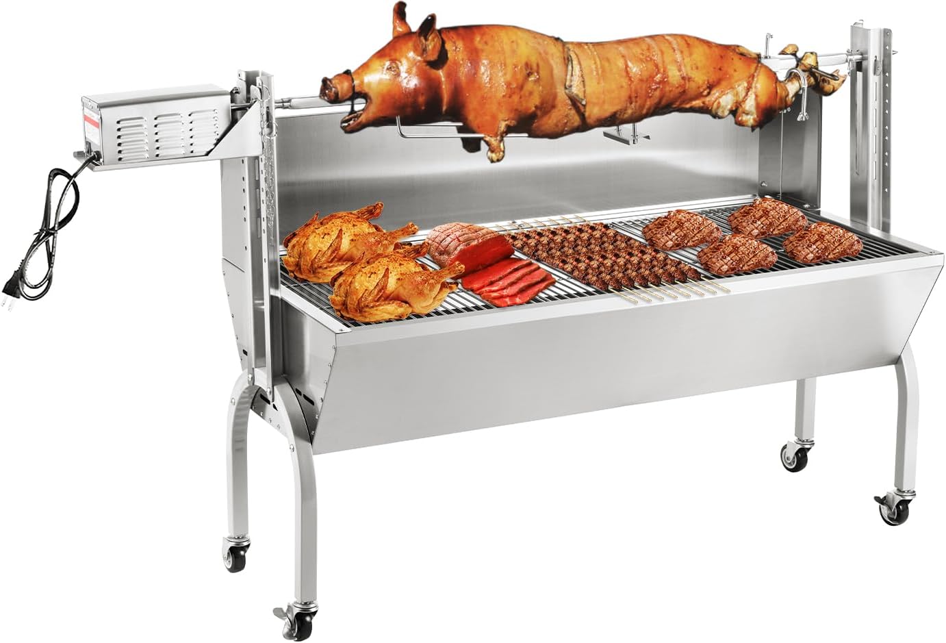 Rotisserie Grill Charcoal Spit Roaster, Stainless Steel 46