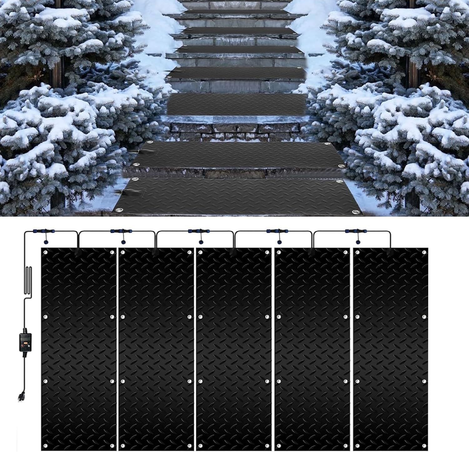 Heated Snow Melting Mats for Stairs,Roof Heated Outdoor Mats Non-Slip Winter Outdoor Snow Mat,Winter Removal and Ice Melt Products，outdoor heating mat for winter snow removal(5 Pcs,30x150cm/12x60in)