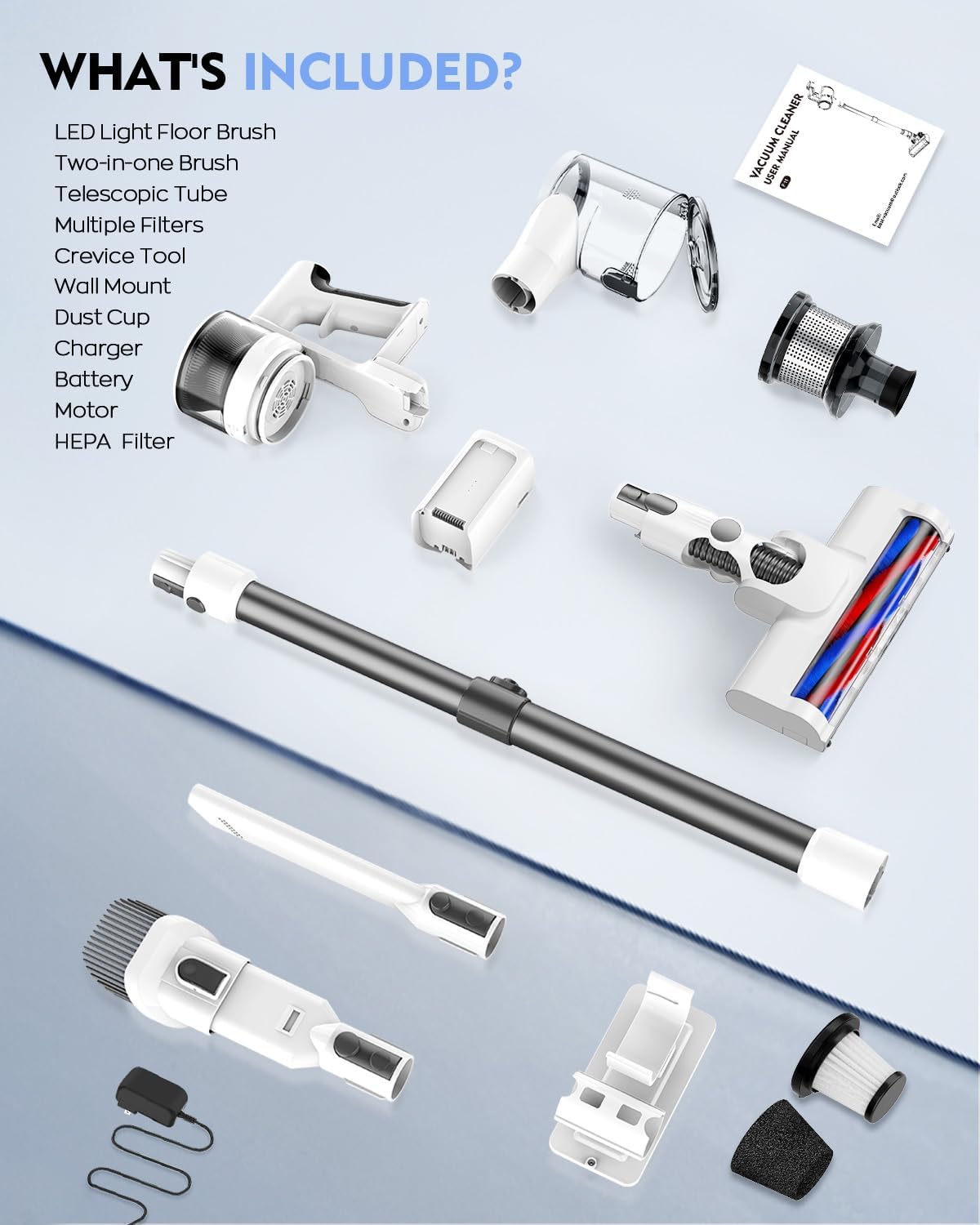 Cordless Vacuums, 80,000PRM Powerful Motor Vacuum Cleaner and 2200mAH Rechargeable Battery up to 35 Mins Worktime, 2 Adjustable Modes, Detachable Parts, Wireless Stick Vacuum (Tea White)