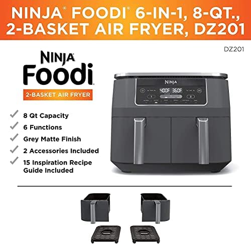 Ninja DZ100 Foodi 4-in-1, 8-qt., 2-Basket Air Fryer with DualZone Technology (Renewed), DZ100 8-qt BLACK