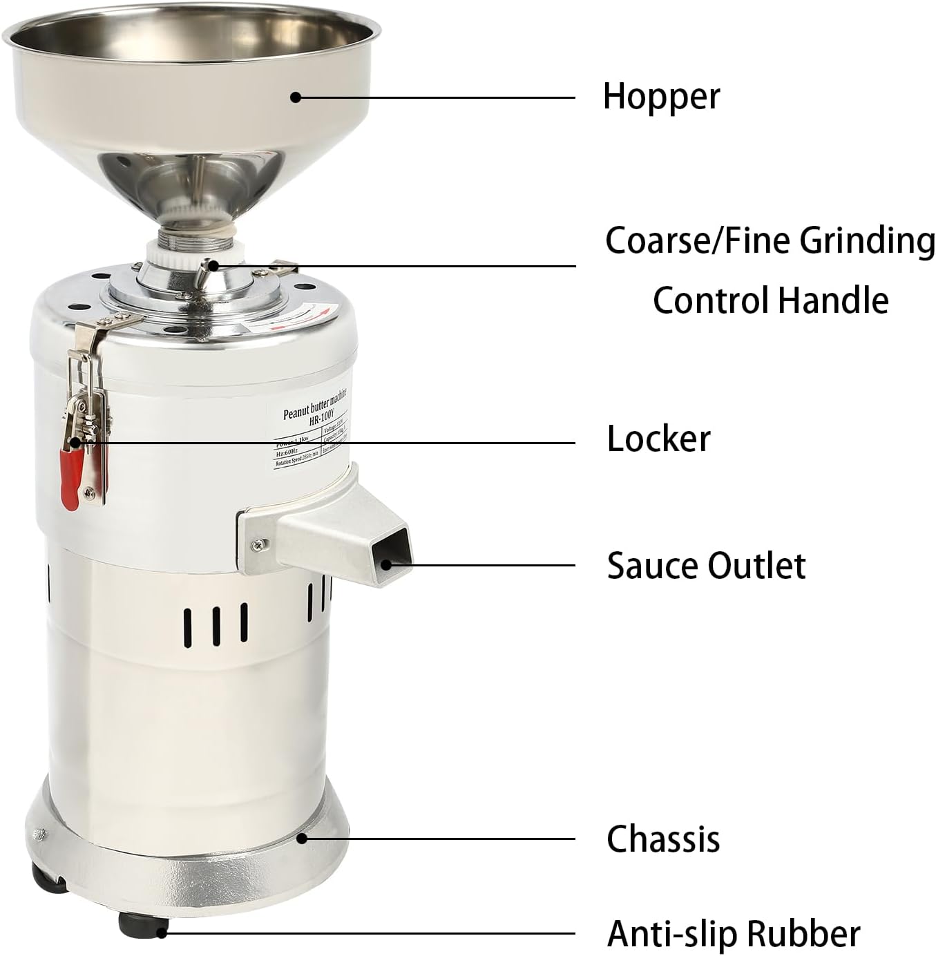 Peanut Butter Maker Machine, 1100W 110V 33lb/h Electric Specialty Food Grinder Stainless Steel Sesame Nut Groundnut Almond Sauce Grinder Kitchen Dining Small Appliances for Home/Commercial Silver