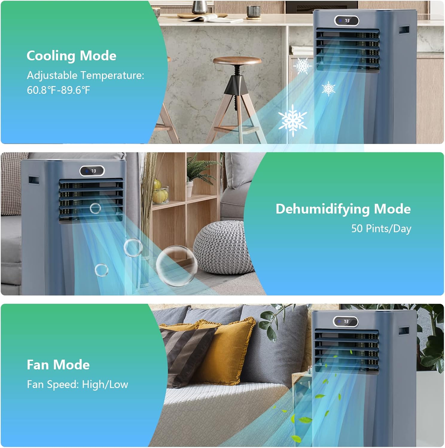 ARLIME Air Conditioner Portable, 10000 BTU Cools up to 350 sq. ft, Portable AC Unit with Fan & Dehumidifier, 2 Speed, Child Lock, 24H Timer, LED Display, Air Cooler for Living Room, Bedroom, Office