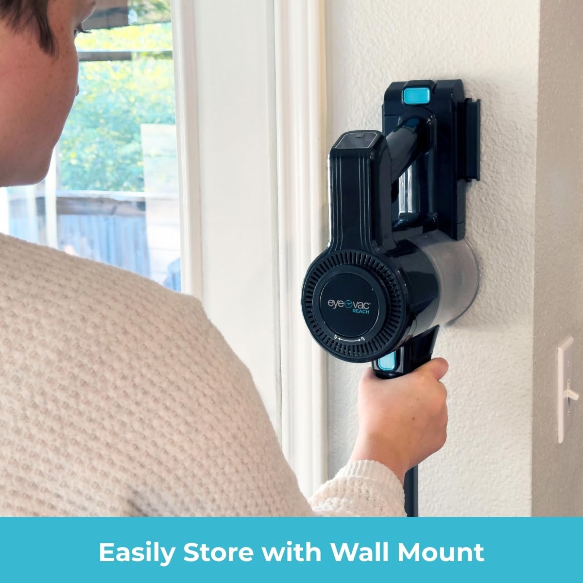 EyeVac Reach 6-in-1 Cordless Stick Vacuum, Rechargeable with LED Lights, 35-Min Runtime, Brushless Motor, Powerful Suction, 5-Stage Filtration (Black with Turquoise)