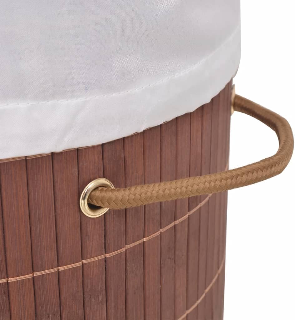 Bamboo Laundry Bin Oval Brown with Removable Polyester Liner, Foldable Storage Basket for Clothes and Household Organization, 1 Piece