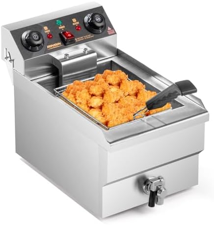 ROVSUN 12.5QT/11.8L Electric Deep Fryer w/Frying Basket, Timer, Drain, & Lid, Commercial Countertop Single Tank Frying Machine, Adjustable Temperature, for French Fries Donuts Onion Rings, 1700W 110V