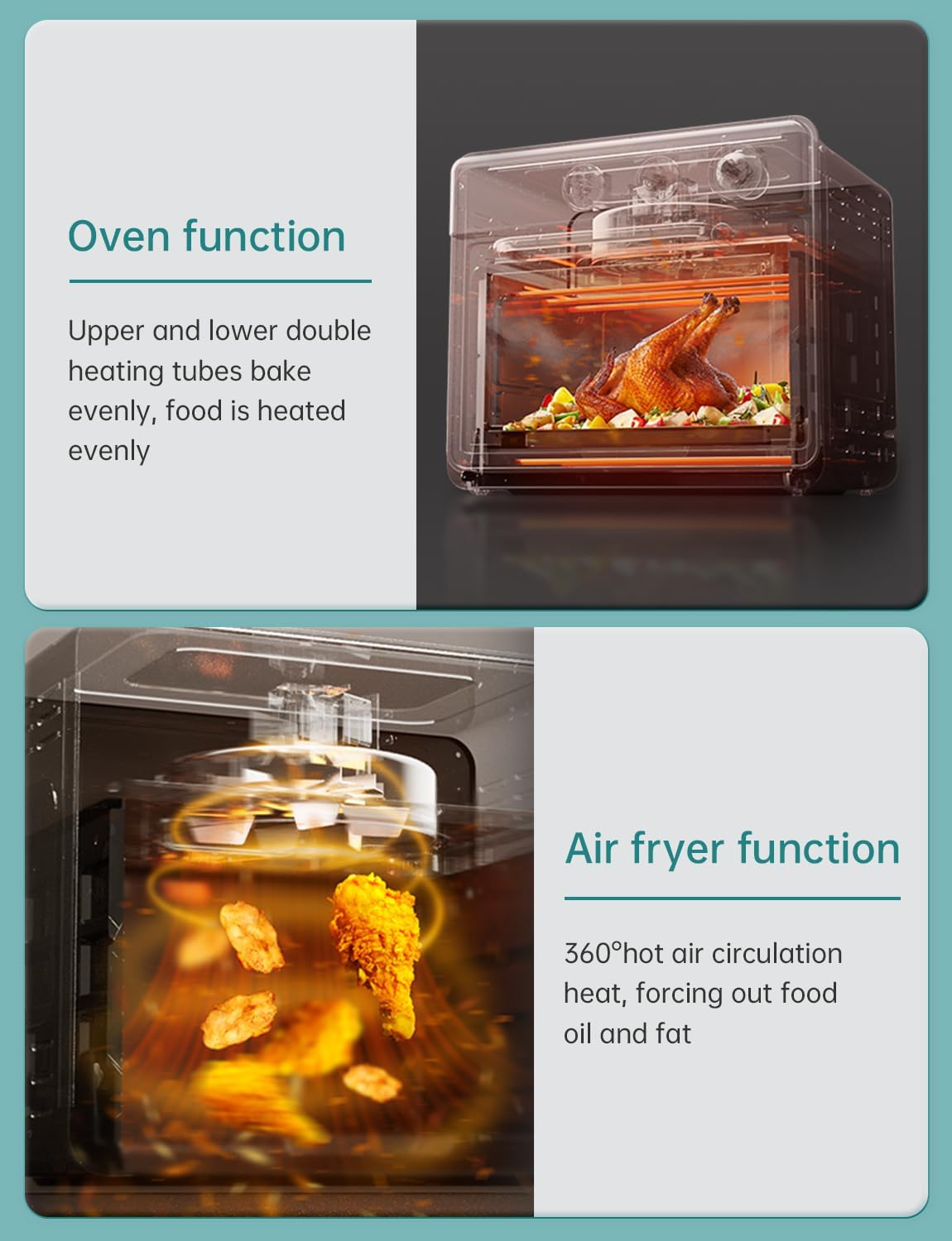 Neretva [21 QT& 6-in-1] Toaster Oven & Air Fryer, Compact Toaster Ovens Countertop with 5 Slices 1500W Rapid Heat Air Fryer Toaster Oven Combo Stainless Steel for Bake/Toast/Broil/Air Fryer/Defrost