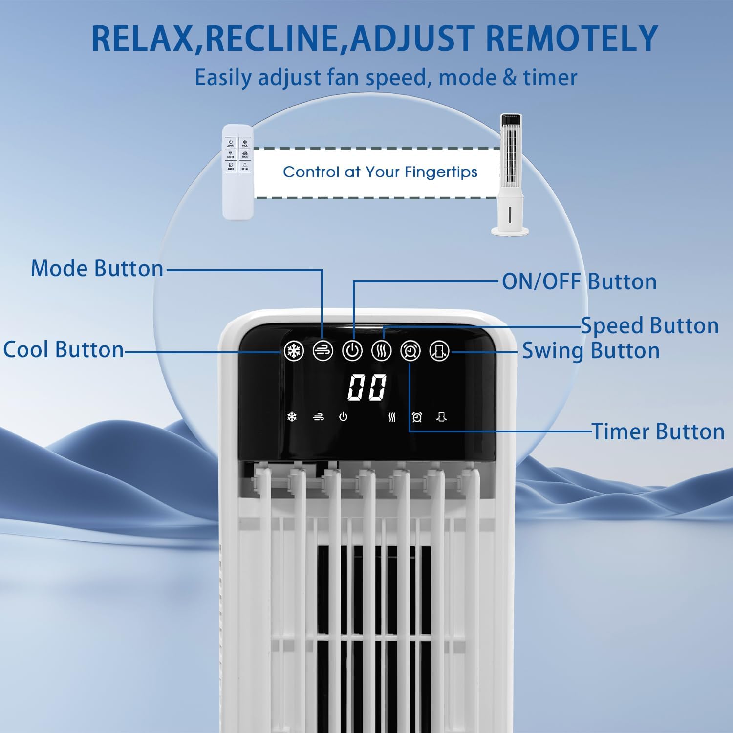 Swamp Cooler Air Conditioner Portable, 41in Tower Standing Fan 120° Oscillating Bladeless Evaporative Air Cooler with Removable Water Tank, 4 Ice Packs, 24h Timer, Auto-off for Bedroom Garage Outdoor