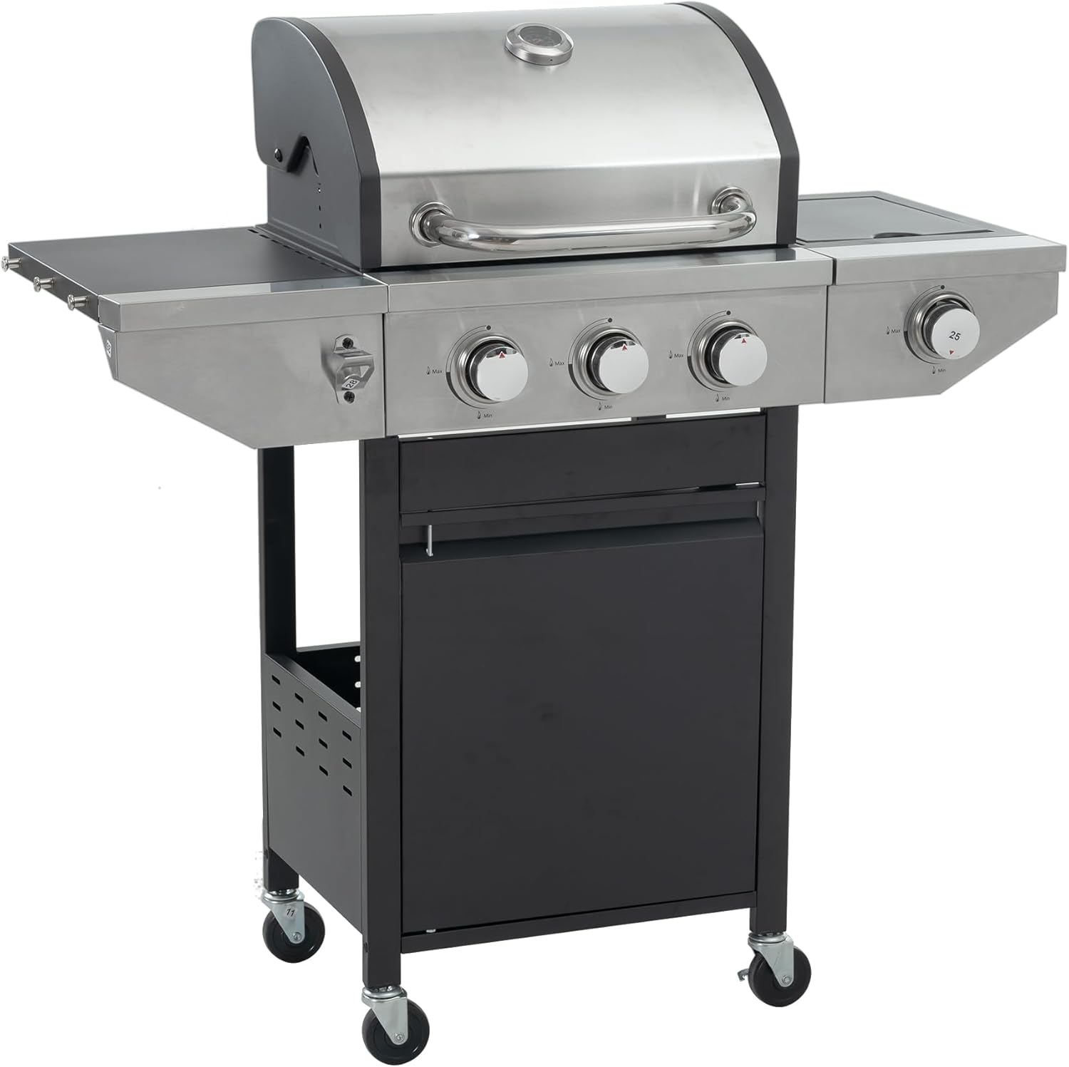 Propane Grill 3/4 Burner Barbecue Grill Stainless Steel Gas Grill with Side Burner, 37,000 BTU /46,500 BTU Outdoor Cooking, Patio, Garden Barbecue Grill, Black and Silver (3 Burner & 37,000 BTU)
