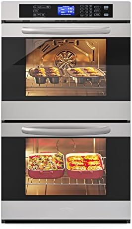 KoolMore 30-Inch Electric Double Wall Oven with Quiet, Rapid Convection Cooking, 7 Cook and Baking Modes, Dual Large Capacity Ovens, Stainless-Steel Unit, Self-Cleaning (KM-WO30D-SS)
