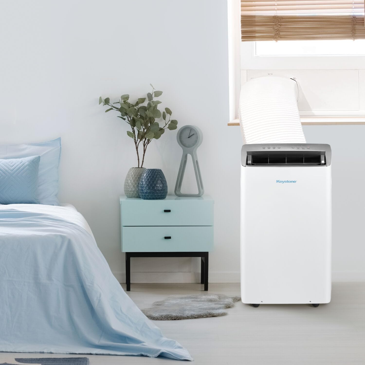 Keystone 14,000 BTU ASHRAE/12,000 BTU DOE Portable Inverter Air Conditioner with Heater, Quiet, High Efficiency Operation and Remote, AC Unit for Apartment, Living Room, Medium Rooms up to 550-Sq. Ft.