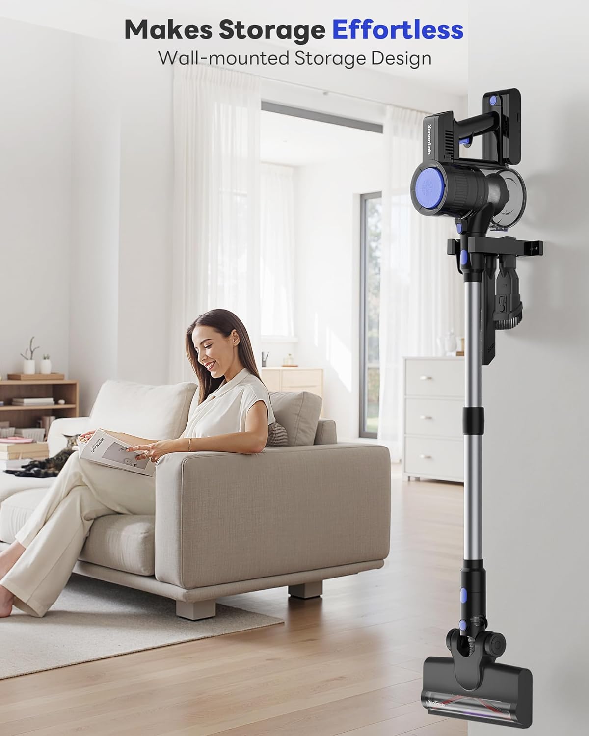 Cordless Vacuum Cleaner, 45KPA Stick Vacuum Cleaners for Home with Up to 40 Mins Runtime, 6-in-1 Rechargeable Lightweight Vacuum with Powerful Suction for Carpets, Pet Hair, Hardwood Floors