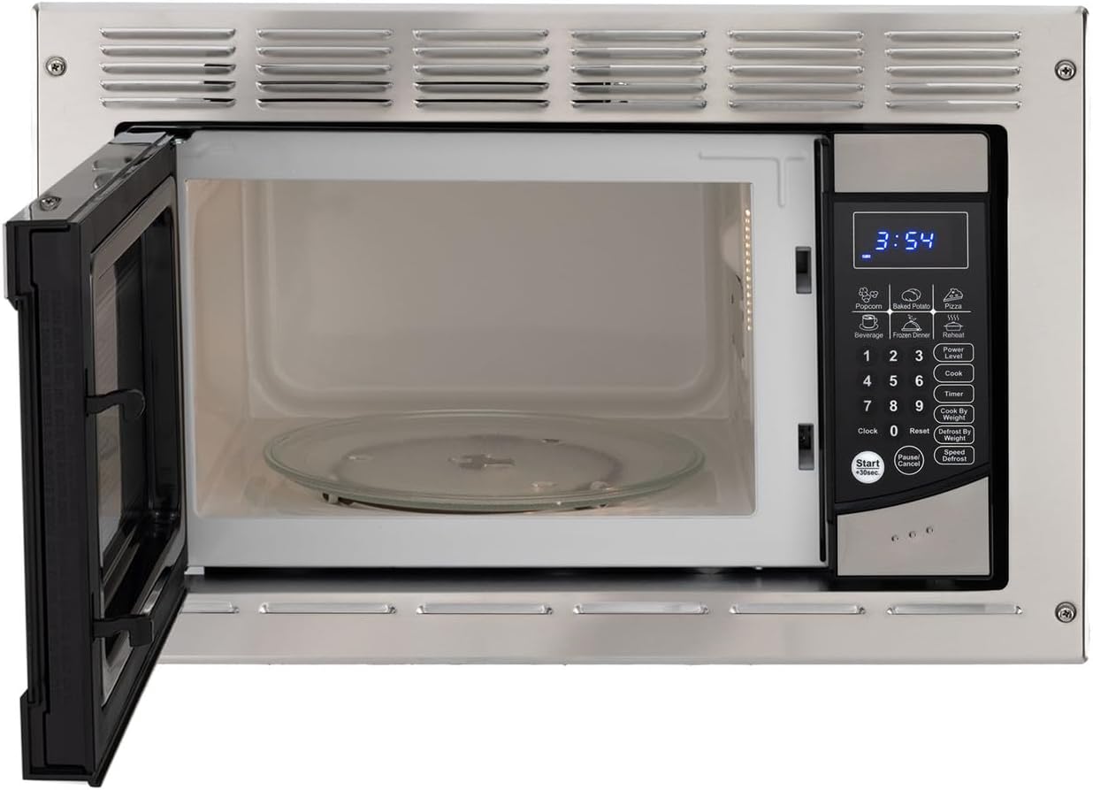 Tough Grade RV Microwave | 0.9 Cu. Ft. Built-In Stainless Steel Microwave | 8 Express Cook Presets, 10 Power Levels, Instant Start | Greystone Replacement | Travel-Safe, 120V RV Installation Only