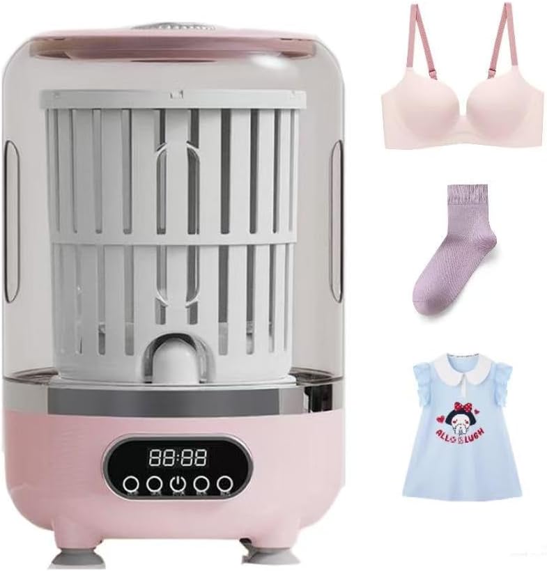 Portable Underwear Washer - Cordless & Rechargeable Mini Laundry System，Complete Compact Washer/Spinner for Delicates: Bras, Underwear, Socks & Baby Clothes (Pink)