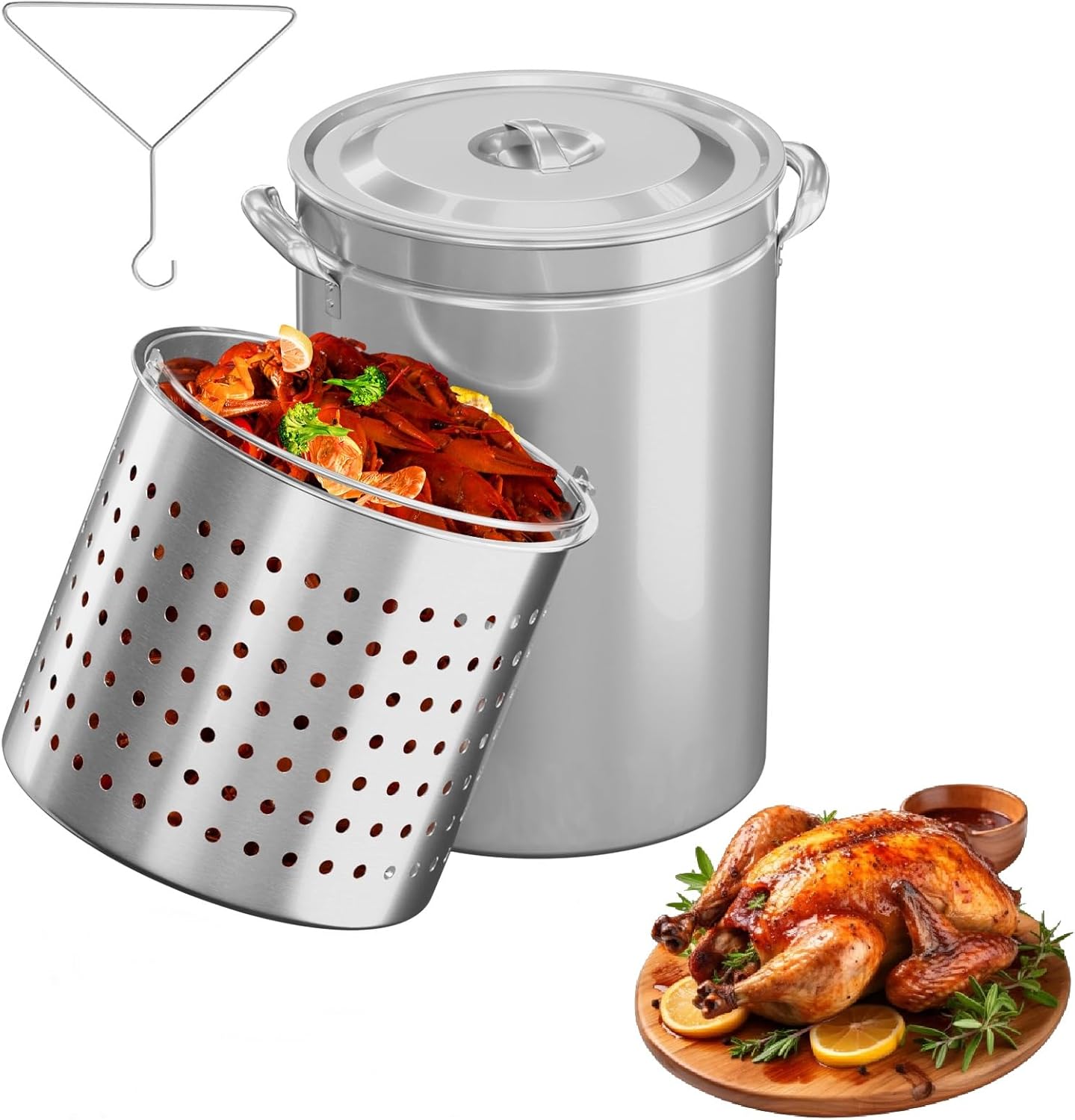 ROVSUN 44-Quart Stainless Steel Turkey Fryer & Seafood Boil Pot with Basket, Lid & Hook, Large Stock Pot for Outdoor Cooking of Turkey, Crawfish, Crab, Lobster & Shrimp